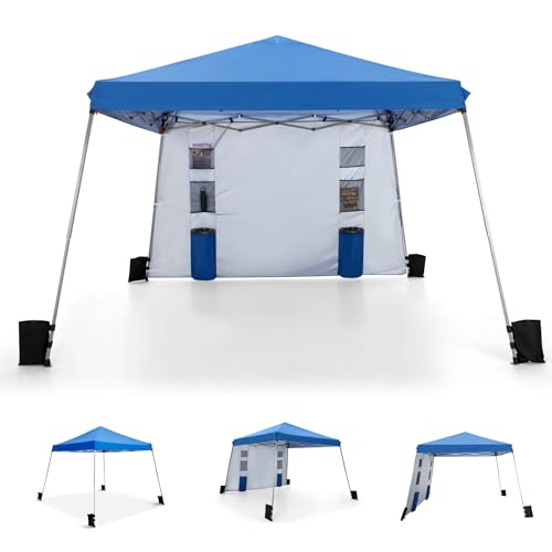 MFSTUDIO 12x12 Pop up Canopy Tent, Gazebo Shelter Sun Shade Canopies Patio Portable Popup Tents Easy Setup Waterproof with 9x9ft Top, 1 Sidewall, for Beach,Parties,Picnics - color: Blue-1 wall, size: 12x12ft