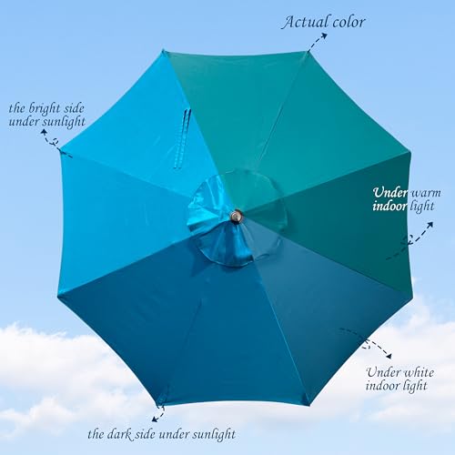 Blissun 9' Outdoor Patio Umbrella, Outdoor Table Umbrella, Yard Umbrella, Market Umbrella with 8 Sturdy Ribs, Push Button Tilt and Crank - color: Cerulean