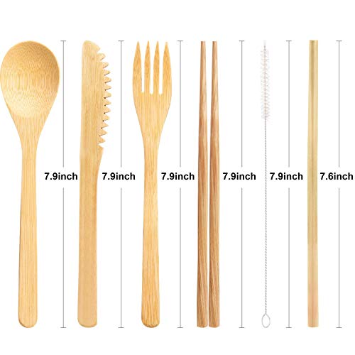 Boao 4 Sets Bamboo Utensils Wooden Utensils Set Japanese Style Reusable Cutlery Travel Chopsticks Fork Spoon Straw Portable Utensil Case for Travel Hiking Picnic Camping Cooking Kitchen(Chic Style)