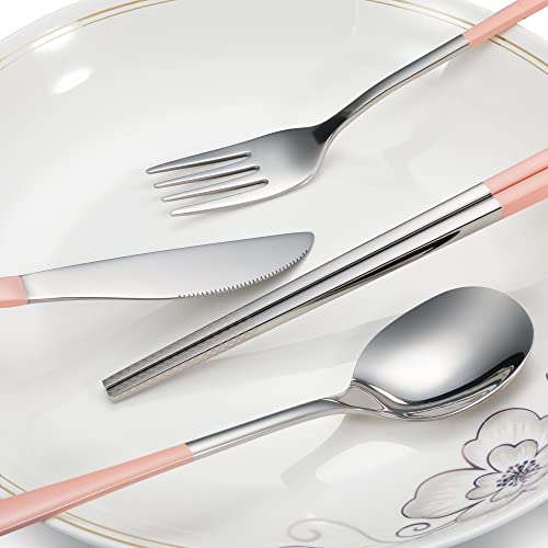 Travel cutlery set, 18/8 stainless steel cutlery, Reusable utensils set with case, Portable Silverware Lunch Box for Camping and Office (Pink/knife set) - color: Pink