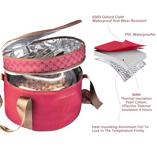 Pie Carrier With A Lid And Handle, With A Hard Edge That Won'T Collapse, Round Insulated Casserole Carrier,It Is Suitable For The Safe Transportation Of Cold And Hot Food (Red) - color: Red