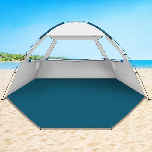 COMMOUDS Beach Tent Sun Shade for 3/4/6/8 Person, UPF 50+ Beach Sun Shelter Canopy Tent, Lightweight, Easy Set Up and Carry - color: Silver, size: 6 Person