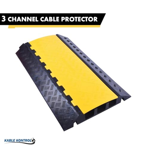 Kable Kontrol Atlas Heavy Duty Cable Protector Ramp - 3 Channel - 1 Pc - 36” Long Black & Yellow – 44000 Lbs Capacity - Rubber Speed Bump Wire Protector Cord Cover – CP9986 - size: 3 Channel - 1 Unit