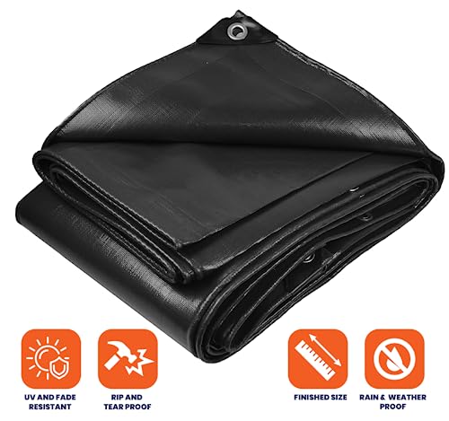 Extra Heavy Duty 14 Mil Tarp Cover, Waterproof, UV Resistant, Rip and Tear Proof, Poly Tarpaulin with Reinforced Edges for Roof, Camping, Patio, Pool, Boat (Black 6′ X 8′) - color: Black, size: 6′ X 8′