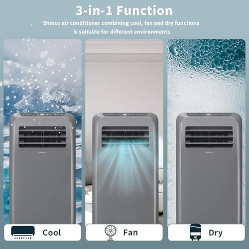 Shinco 12,000 BTU Grey Portable Air Conditioner, Portable AC Unit with Built-in Cool, Dehumidifier&Fan Modes for Room up to 450 sq.ft, with Remote Control, 24 Hour Timer, Installation Kit - color: SPF2-Grey-Standard, size: 12000 BTU