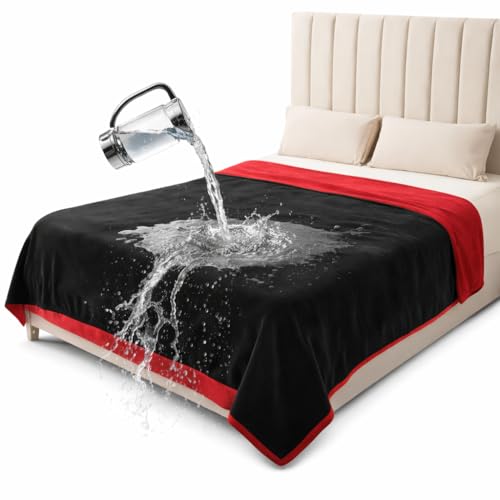 King Size Waterproof Blanket – Spill-Proof, Water-Resistant Flannel Blanket for Bed, Couch, Kids & Pets Protection, Reversible Cozy Design (Passion Red & Midnight Black, 90x108) - color: Velvet Red/Obsidian Black, size: King