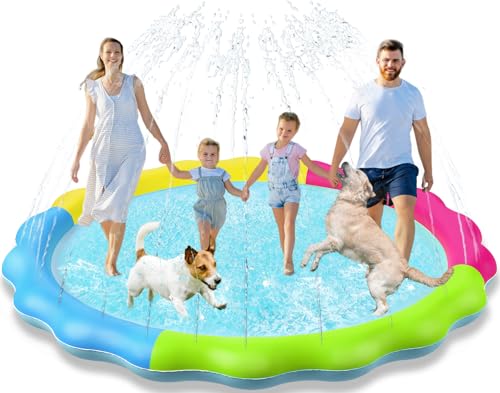 Kids Dog Splash Pad Sprinkler - Jasonwell Non Slip Dog Sprinkler Pad Splash Pool Puppy Dogs Pool Summer Outdoor Water Toys Backyard Durable Splash Pad for Toddlers Kids Small Medium Large Dogs Pet - style: Rainbow-97"