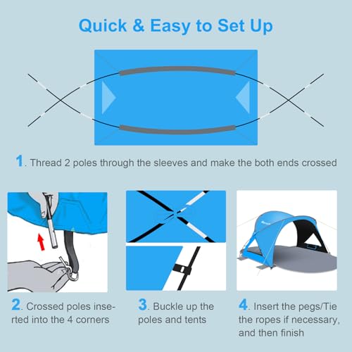 Gorich Beach Tent Sun Shelter with UPF50+ UV Protection for 1-2/3/4-5/6-7 Person, Lightweight & Portable Beach Shade Canopy with 2 Zippered Doors, Easy Setup Family Beach Umbrella - color: Dark Shelter-Skyblue, size: 6 Person