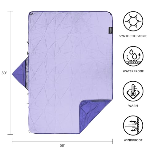 Large Outdoor Waterproof Blanket Extra Thick Fleece Stadium Blanket for Camping, Car, Pet, Picnics - Windproof, Wearable, Machine Washable 80" x 58" (Purple,Hooded) - color: Hooded-purple