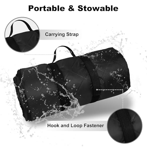 Waterproof Outdoor Blanket 92”X 60” Packable, Stadium Blankets for Camping with Sherpa Fleece Lining, Large Windproof Emergency Throw Mat for Garss Picnic Hiking Road Trip, Machine Washable, Black - color: Sherpa Black-300 Gsm, size: 92"x 60"