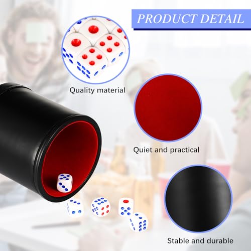 Skylety 6 Pcs PU Leather Dice Cups Set, Red Leatherette Felt Lining Quiet Shaker with 30 Dices Liars dice Game for Craps Farkle Casino Game Family Bar