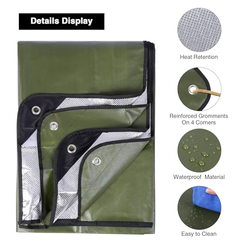 RedSwing 2 Pack Heavy Duty Waterproof Emergency Thermal Tarp, Insulated Survival Blanket for Outdoor Camping, Hiking, and Emergency Shelter, Green - color: Green 83''x59'',2 Packs