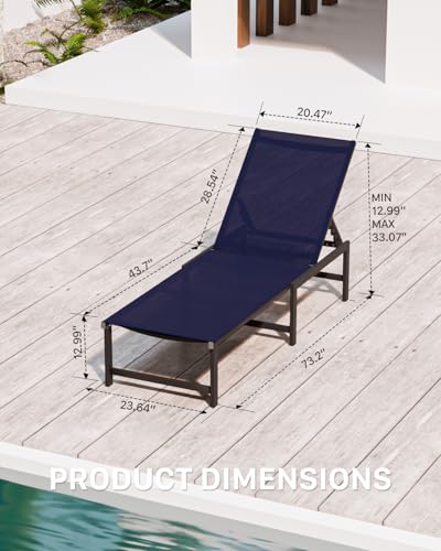 Chaise Lounge Chair Outdoor,Aluminum Patio Lounge Chairs,Lounge Chairs with 5 Adjustable Backrest for Outside Beach Lawn and Backyard，NavyBlue - color: Navyblue, size: 1 Chair