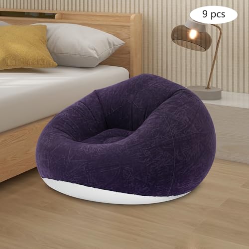 9 pcs Inflatable Bean Bag Chairs, Inflatable Chairs for Adults with Foot Air Pump, Outdoor Blow-Up Camping Chairs, Lazy Sofa Folding Loungers Couch for Living Room Bedroom (Dark Blue) - color: Dark Blue