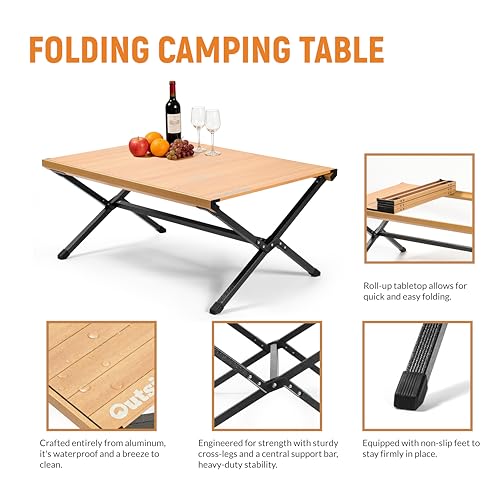 OUTSIDER Folding Camping Table with Carry Bag – Lightweight Aluminum, Roll-Up Portable Table for Camping, Picnics, Beach & Tailgates, Easy Setup & Compact Storage
