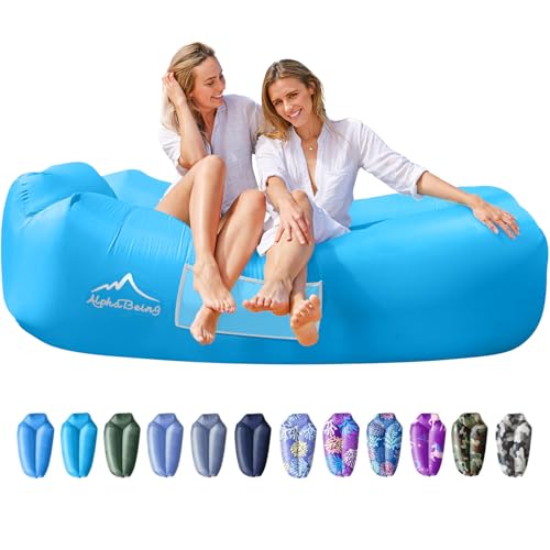 AlphaBeing Inflatable Lounger Beach Chair Accessories, Air Sofa Hammock Inflatable Couch for Camping Backyard Lakeside with Compression Sacks, Ideal Outdoor Gifts for Adults - color: Aqua Blue
