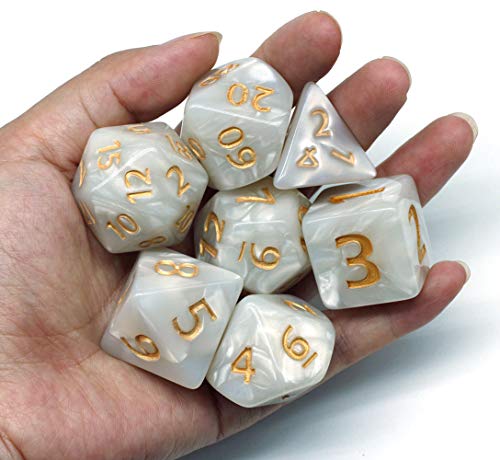 Dice- 25mm DND RPG Dice Set for Dungeons and Dragons D&D Pathfinder MTG Role Playing Dice Giant White Polyhedral Dice with Dice Bag - color: White