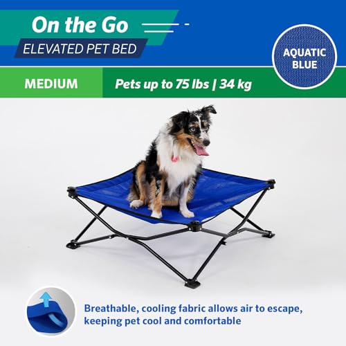 Coolaroo On-The-Go Elevated Dog Bed - Foldable Pop-Up Travel Dog Bed with Breathable, Moisture-Resistant Fabric, Carry Bag Included, Lightweight & Portable, Aquatic Blue, Medium - color: Aquatic Blue, style: Medium