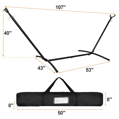 Super Deal Portable 9FT Hammock Stand, Heavy Duty 2 Person 620 LBS Capacity Steel Hammock Frame with Portable Carrying Case, Adjustable 6 Optional Hook Positions, Weather Resistant Black
