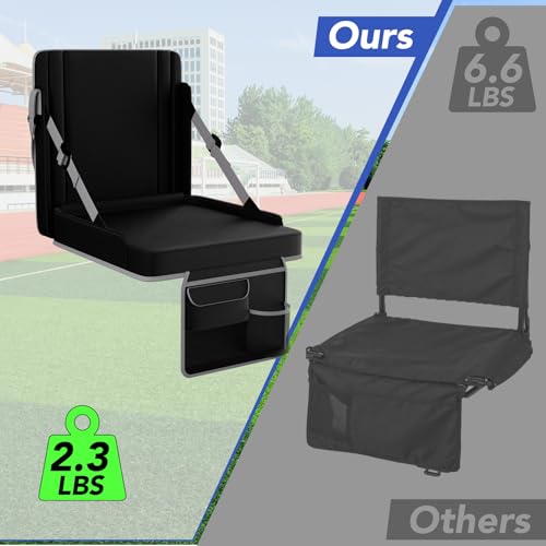 Stadium Seats with Back Support 1PACK Adjustable Bleacher Chairs with Back and Cushion Bleacher Seat with Cup Holder, Carry Handle & Shoulder Strap for Outdoor Sports Events, Picnics - color: Black&grey-1pc-xl-large