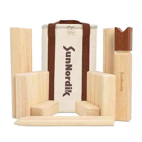SunNordik Kubb Yard Game Set, Giant Viking Chess Outdoor Tossing Game with Carry Bag, Rubber Wood Backyard Lawn Game for Kids & Beginner - color: Classic