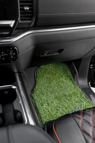 Artificial Grass Car Mats – 4-Piece Green Turf Floor Mat Set with Non-Slip Rubber Backing, Universal Fit for Cars, Trucks & SUVs by Sunset Products