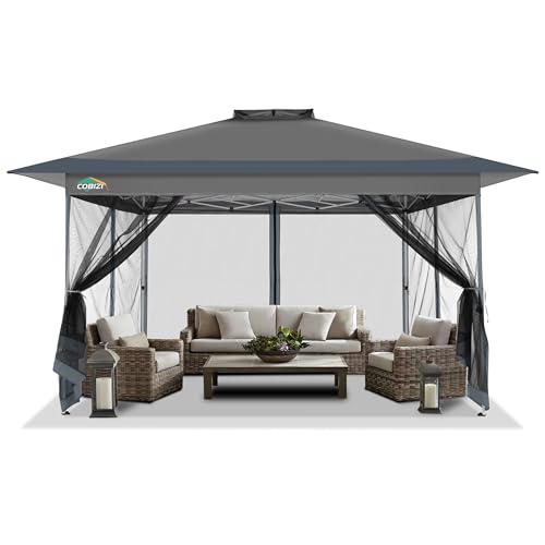 COBIZI 10x15 FT Pop up Gazebo on Clearance - Outdoor pop up Heavy Duty Canopy Tent,carpas para Patio, Screen Tents with Portable Carry Bag, Patio Gazebos for Camping, Garden, Deck, Backyard, Darkgrey