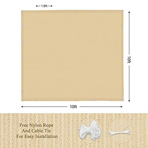 90% Outdoor Sun Shade Cloth, Pergola, Deck, and Backyard Patio Sunshade with UV Protection, Heat Resistant HDPE Material, Reinforced Grommets (10x10 FT, Wheat) - color: 1-wheat, size: 10x10 FT