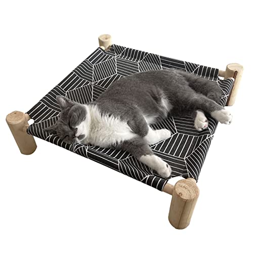 Pozico Cat/Dog Bed Hammock Cat Bed, Wooden Dog Elevated Indoor Outdoor Beds, Raised Cat Cots Furniture Pet Bed Puppy Bed Portable Breathable Mesh Cat Beds for Small Animals-Black Diamond - color: Black Diamond