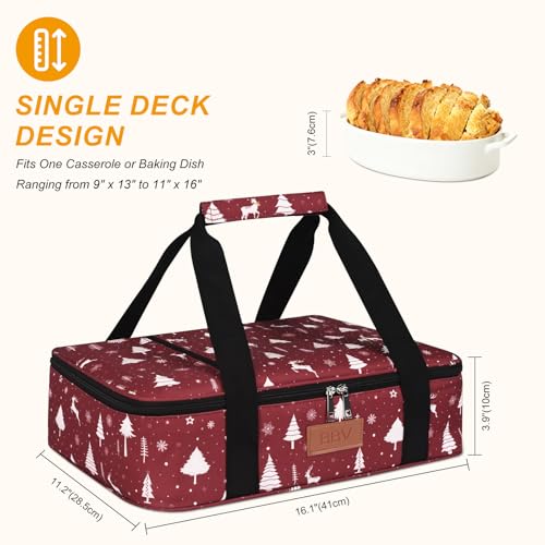 BBV Insulated Casserole Carrier for Hot or Cold Food, Food Warmer Bag Fits 9"x13" Baking Dish, Durable Nylon Leak Proof Food Containers for Travel, Potluck, Parties, Picnic, Cookouts (Christmas Elk) - color: Christmas Elk