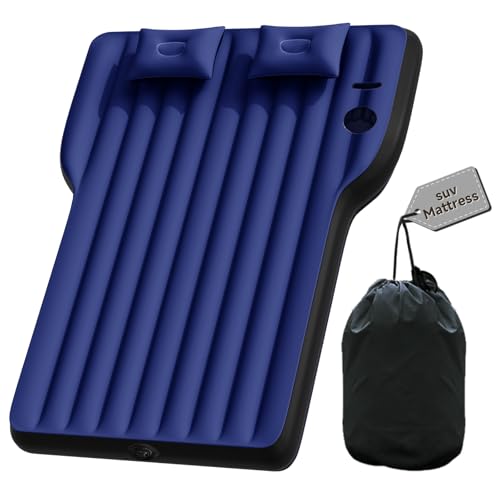 SUV Air Mattress: Inflatable Car Air Mattress for Camping, Portable Car Bed with Air Pump & 2 Pillows, Flocking Sleeping Pad Mattress for Home Car Travel Camping, Navy - color: Navy, size: Model Y Mattress