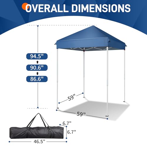 5x5ft Outdoor Pop Up Canopy Tents,Portable Instant Folding Shelter Gazebos,Waterproof Beach Tents,Easy Up Instant Commercial Canopy Tent,with Carry Bag,for Garden Camping Wedding Party BBQ (Blue) - color: Blue, size: 5x5ft