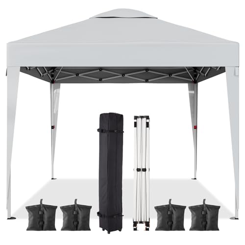 10 x 10 FT Pop Up Canopy Tent, Height Adjustable Sun Shade Shelter with Top Vent, Commercial Portable Instant Canopy with Wheeled Carry Bag, Waterproof Party Tent for Patio, Garden, White - color: White, size: Leg Wrap