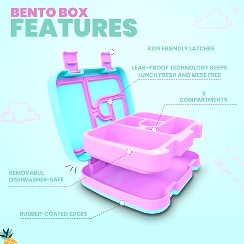 YOLAY Bento Box for Kids Lunch Box Leak-Proof, 5-Compartment Lunch Box Kids for Ages 3-10, Durable with Anti-Slip Base, Suitable for Schools, Outdoor and Travel (Mermaid) (Scallop) - color: Scallop