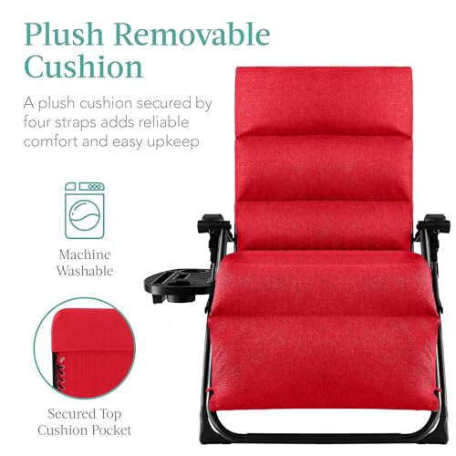 Best Choice Products Oversized Zero Gravity Chair, Folding Outdoor Patio Recliner, XL Anti Gravity Lounger w/Removable Cushion, Cup Holder, Side Tray, 350lb Capacity - Crimson Red - color: Crimson Red