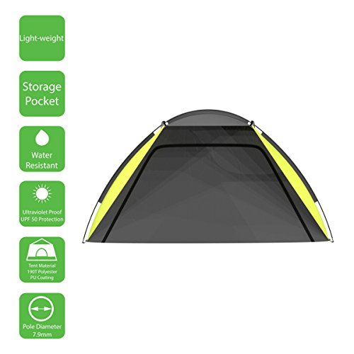 Beach Tent Sun Shelter for Shade with UV Protection, Water and Wind Resistant, Easy Set Up and Carry Bag by Wakeman Outdoors (Yellow)
