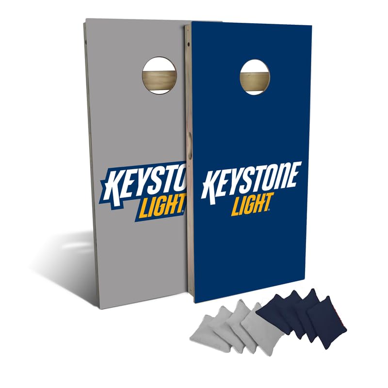 Slick Woody's Professional-Grade Cornhole Boards - 4'x2' Solid Wood Regulation Man Cave + Beer Branded Corn Hole Toss Game with 8 Resin Filled Bags - color: Keystone Light Split