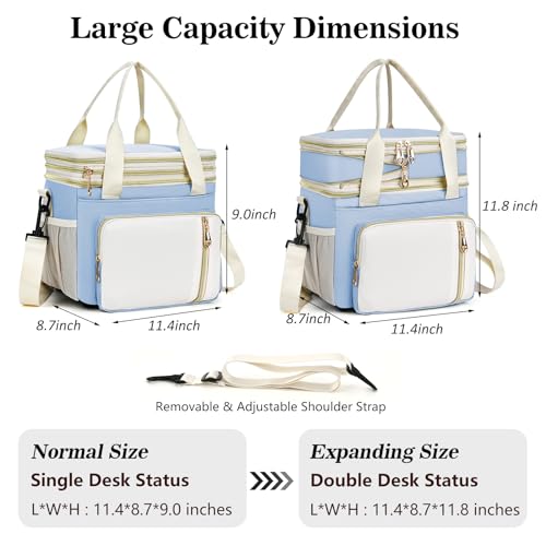 Lunch Box & Lunch Bag for Women, Large Insulated Adult Lunch Box Leakproof Lunchbox Cooler Bag for Work Picnic Beach,16L, Sky Blue & White - color: Sky Blue