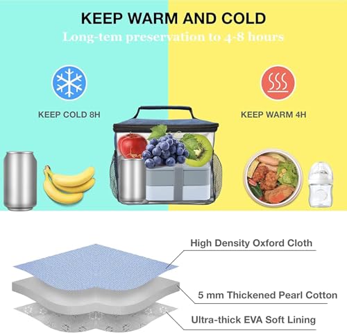 ExtraCharm Insulated Lunch Bag for Women/Men - Reusable Lunch Box for Office Picnic Hiking Beach - Leakproof Cooler Tote Bag Organizer with Adjustable Shoulder Strap for Adults - Grey - color: Classic Grey