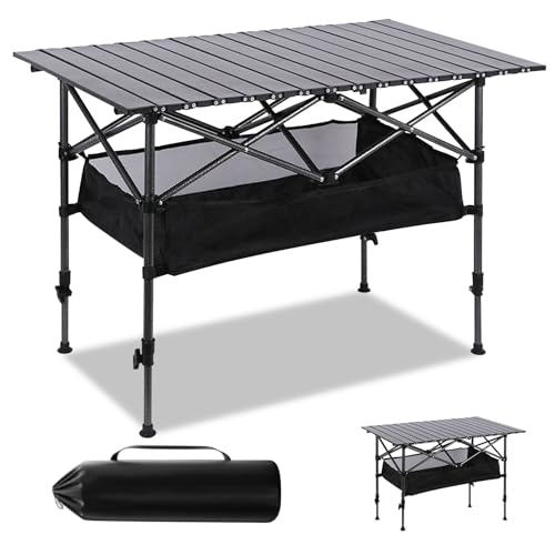 Adjustable Height Aluminum Folding Camping Table，Folding Grill Table，for Outdoor, Camping, Beach, BBQ, Patio, and Picnic, Durable & Waterproof with Carrying Bag(Large-Size) - size: large-size