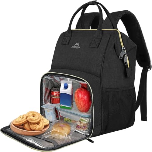 MATEIN Lunch Backpack for Women, Insulated Cooler Backpack Lunch Bag for Men, 15.6 Inch Leakproof Laptop College Tote Work Bag Teacher Nurse Picnic Office Commuter Travel, Black - color: Deep Black, size: 15.6inch