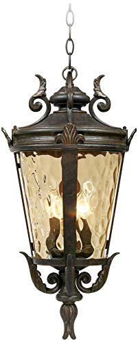 John Timberland Casa Marseille European Outdoor Ceiling Light Hanging Bronze Scroll 23 3/4" Hammered Glass Damp Rated for Exterior House Porch Patio Outside Deck Garage Front Door Home Roof - color: Bronze, size: 23.75" High