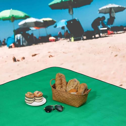 Beach Picnic Blanket, Sandproof Waterproof Camping Blankets Large, Outdoor Sandfree Foldable Mat 55x32in, Oversized Packable Family Mats for Hiking, Camping, Park, Travel, Grass Concert-Green - color: Green, size: 55x32 in