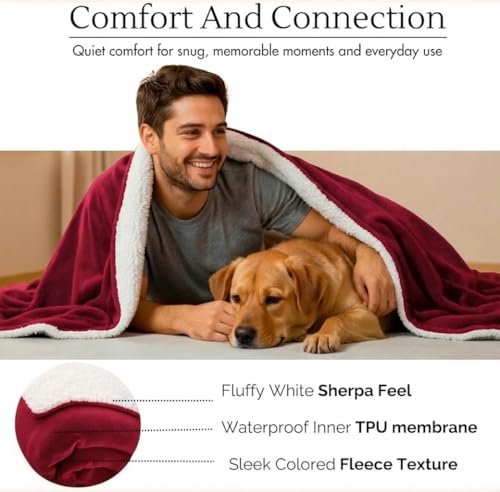 Waterproof Blanket for Bed Intimacy (90"x 80" King Size) Reversible Fleece | Sherpa, Love Blanket, Water Proof TPU Stain Proof Couch Furniture Mattress Winter Large Dog Bed Cover - Burgundy - color: Red, size: 90 x 80 inch