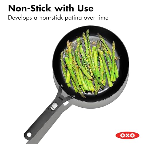 OXO Outdoor Pre-Seasoned Carbon Steel 10" Frying Pan Skillet, Detachable Handle for Easy Storage, Indoor Use, Nonstick with Use, Induction Suitable,Oven & Broiler Safe,Browning, Grill,Sear,Saute,Black - size: 10" Frying Pan Skillet Set