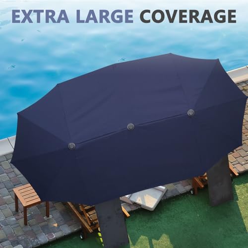 13Ft Large Patio Umbrella Outdoor Double-Sided Market Umbrella w/Easy Crank for Yard, Poolside, Deck, Navy Blue - color: Navy Blue, size: 13FT Umbrella