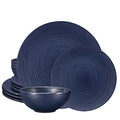Bzyoo 12 Piece Melamine Dinnerware Set - Durable, Dishwasher Safe, Organica Navy Blue Plates and Bowls Sets Casual Dish Set for Dining, Outdoor and Kitchen - color: French Navy Blue