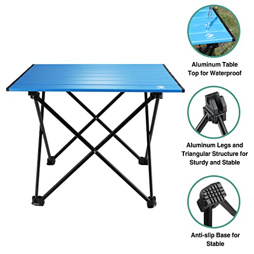 VILLEY Portable Camping Side Table, Ultralight Aluminum Folding Beach Table with Carry Bag for Outdoor Cooking, Picnic, Camp, Boat, Travel - color: Blue, size: Small 16'', style: Regular