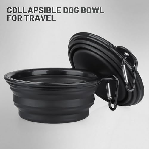 Dog Bowl Pet Collapsible Bowls, 2 Pack Collapsible Dog Water Bowls for Cats Dogs, Portable Pet Feeding Watering Dish for Walking Parking Traveling with 2 Carabiners (Small, Black+Black) - color: Black+Black, size: Small