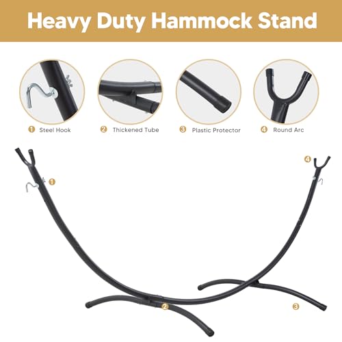 SUNCREAT Portable Large Hammock with Stand, Two Person Hammock with Stand Included, Rainbow Stripes - color: Yellow Purple